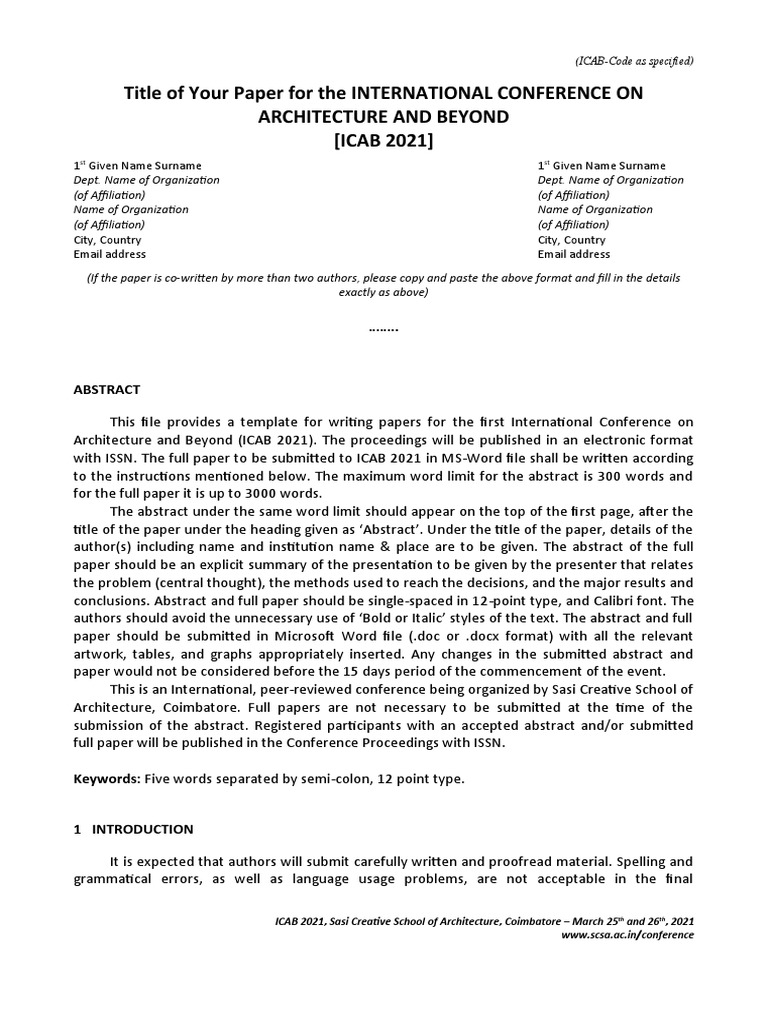 ICAB 2021 Paper Submission Guidelines | PDF | Abstract (Summary ...