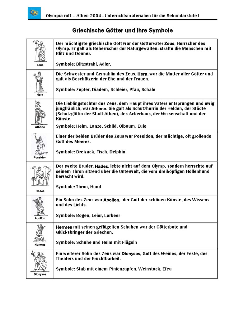 Griechische Götter Und Ihre Symbole | PDF