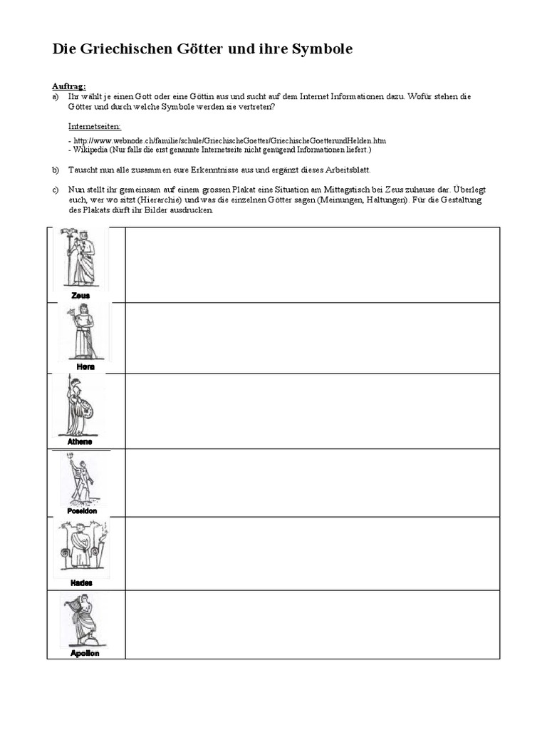 Die Griechischen Götter Und Ihre Symbole | PDF