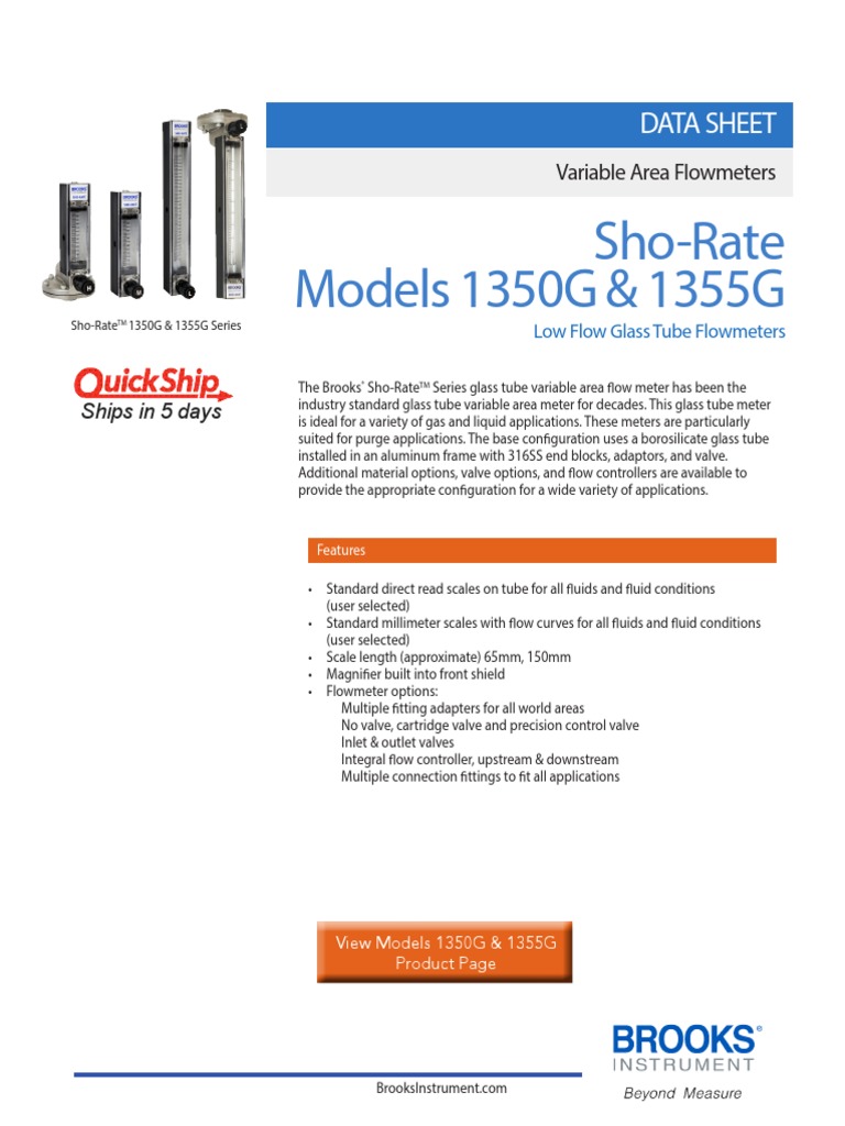 Variable Area Flow Meter Data Sheet 1350g 1355g PDF Flow