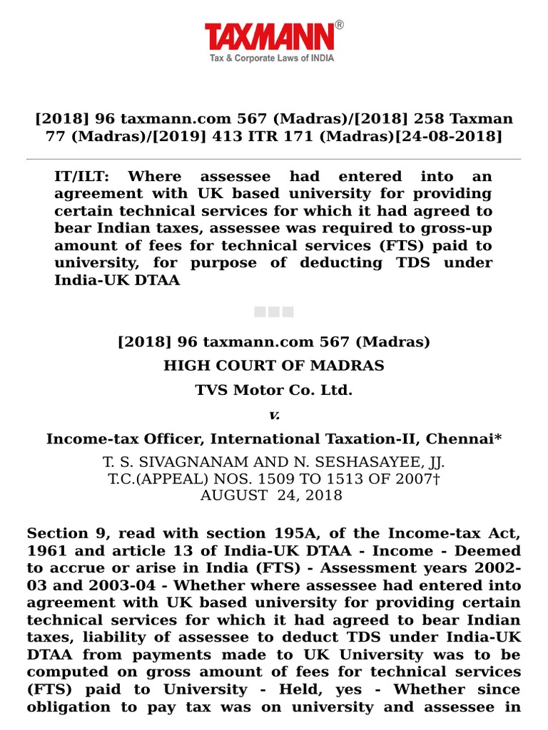 TDS Grossing Up TVS Motors PDF Tax Treaty Taxes