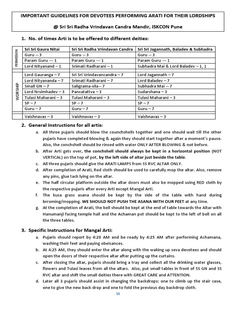 Arati Guidelines - Brief | PDF | Altar | Krishna