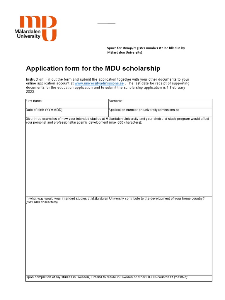 MDU Scholarship Application Form | PDF | Art