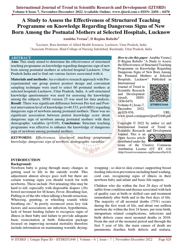 A Study To Assess The Effectiveness of Structured Teaching Programme On ...