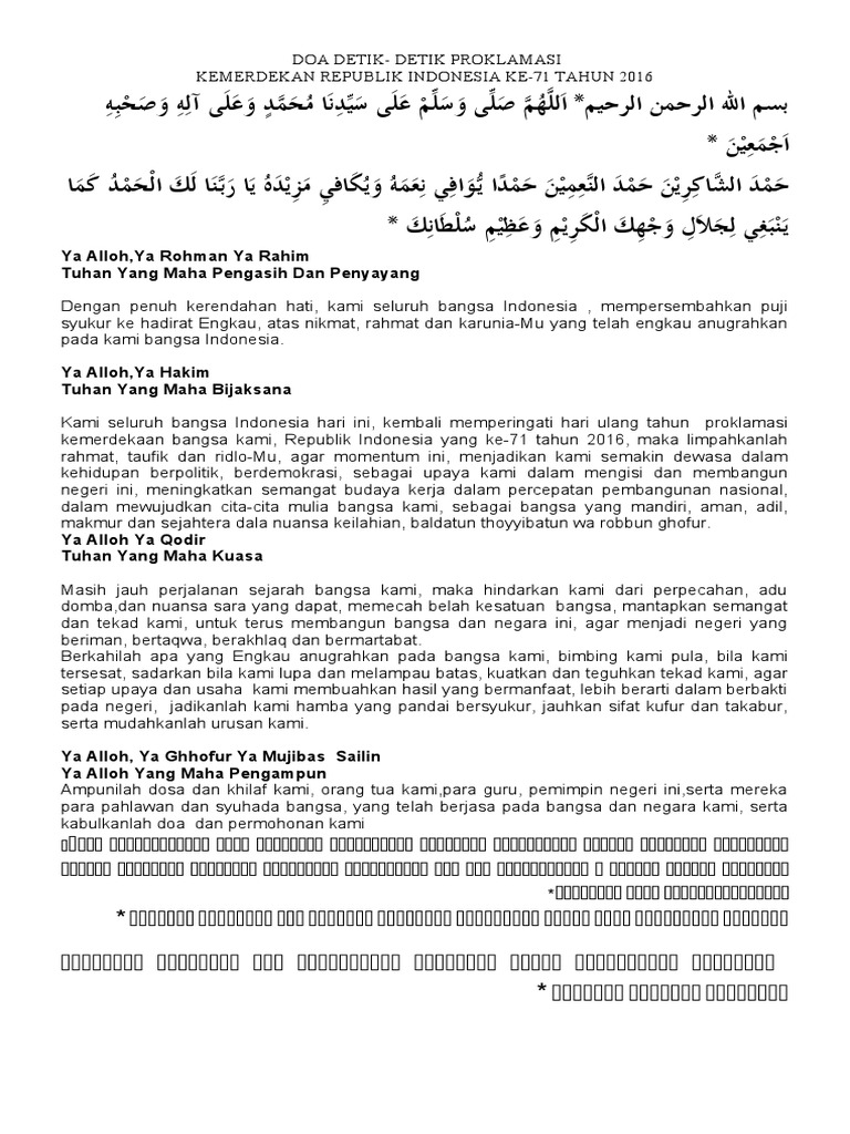 Doa Detik2 Proklamasi Hut Ri Ke 71 Kua Kec Kunjang Tahun 2016 Pdf