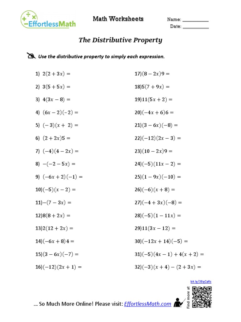 Distributive Property Practice Worksheet | PDF