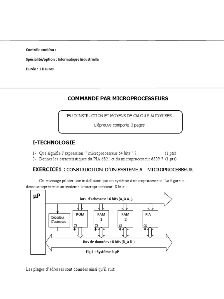 Contrôle Continu en Informatique Industrielle | PDF | Mémoire vive ...