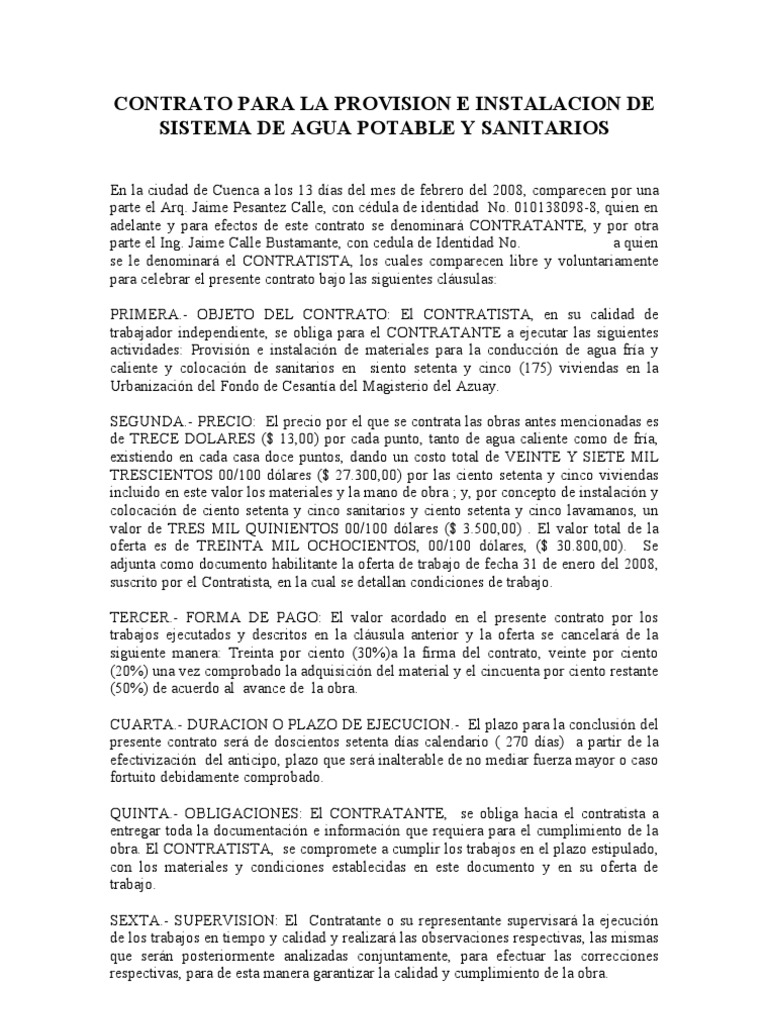 Contrato de Instalación de Agua Potable | PDF | Gobierno