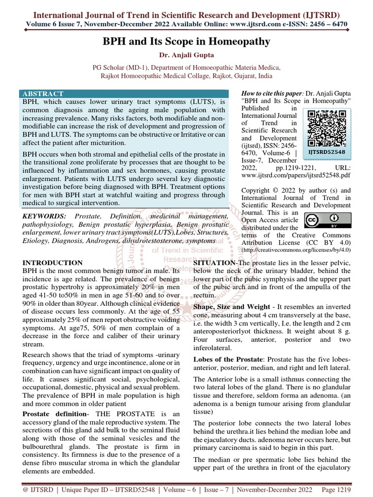 BPH and Its Scope in Homeopathy | PDF | Prostate | Animal Anatomy