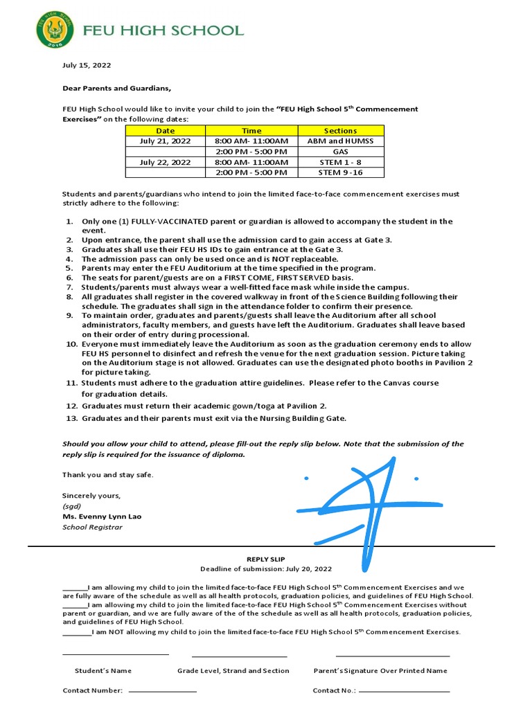 FEU High School Graduation Guidelines | PDF