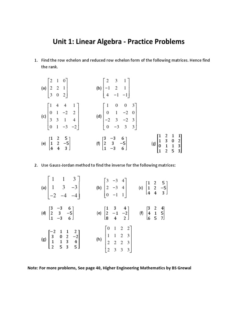 LinearAlgebra - Practice Problems | PDF | Numerical Analysis | Applied ...