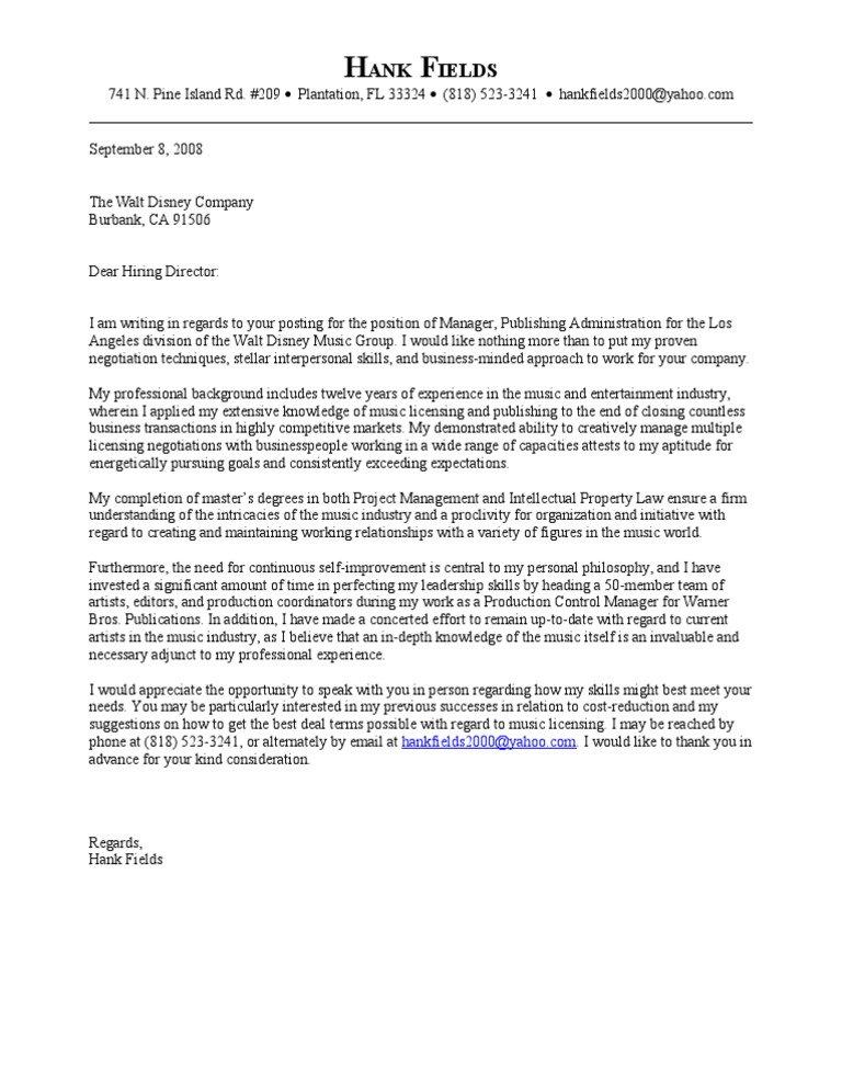 cover letter for disney internship