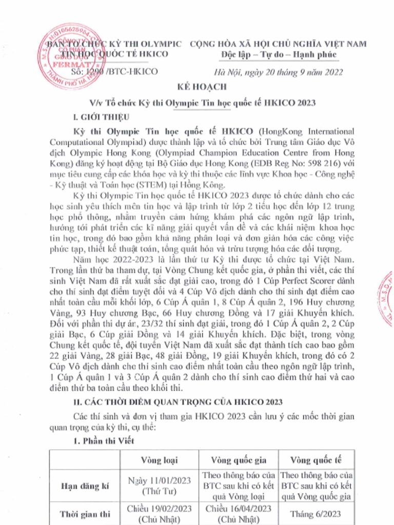 HKICO23. Thông Tin K Thi | PDF