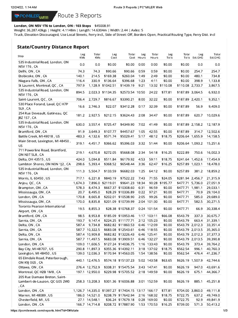 Route 3 Reports PC MILER Web PDF Transport