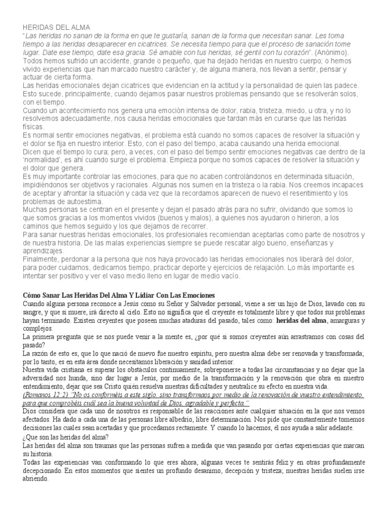 Sanando las Heridas del Alma | PDF | Alma | Las emociones