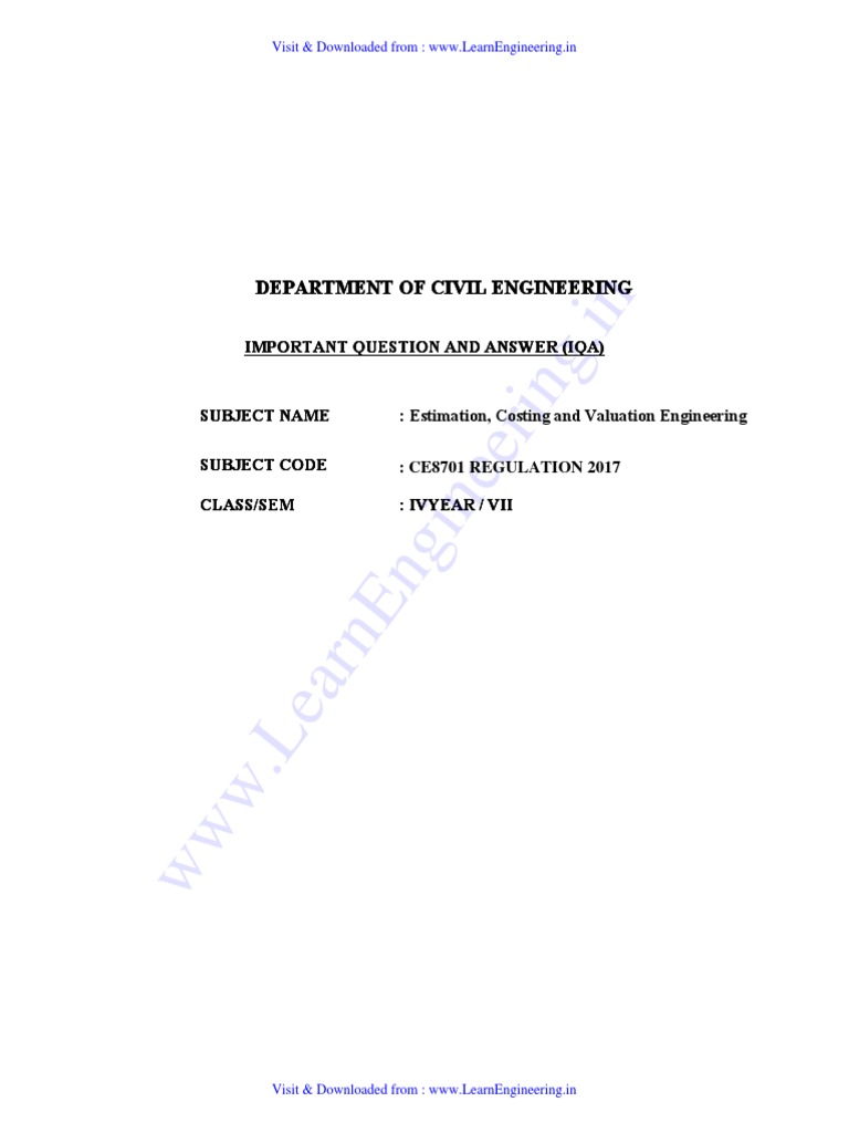 Estimation and Costing Engineering CE8701 | PDF | Depreciation | Real ...