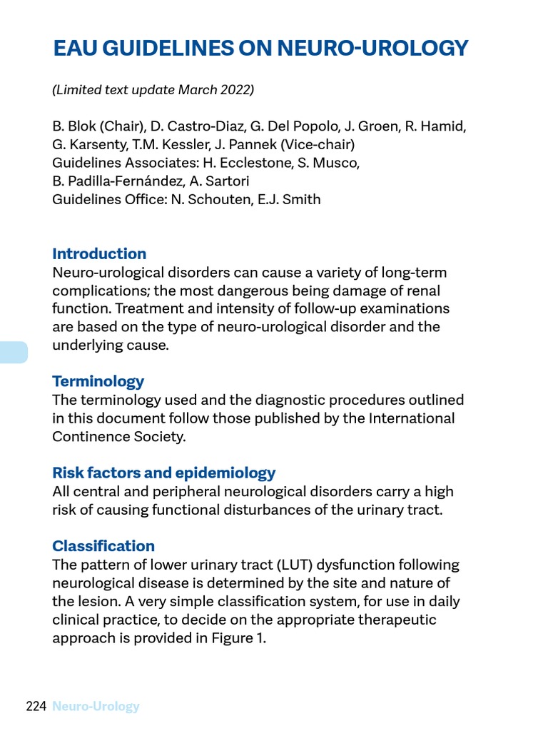 EAU Pocket On Neuro Urology 2022 PDF Urinary Incontinence Urinary