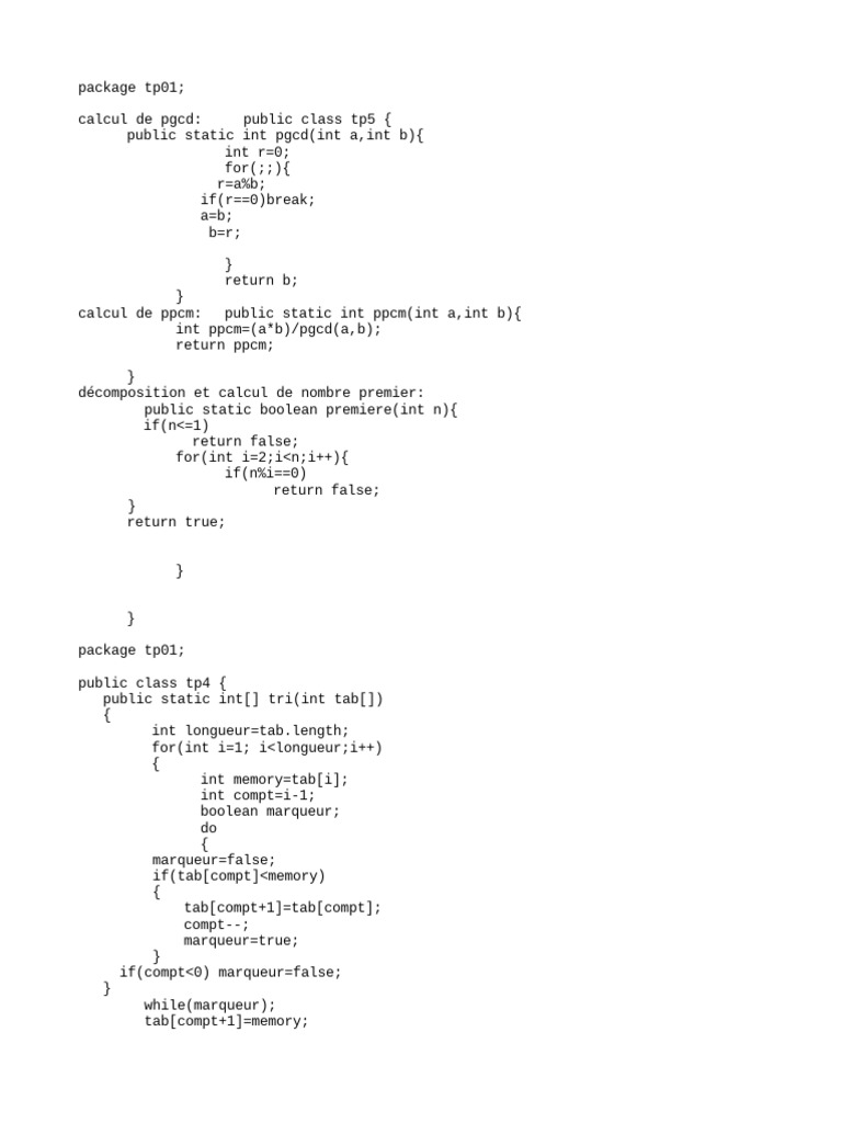 Calcul du PGCD et PPCM en Java | PDF