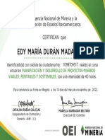 Edy María Durán Madariaga: La Agencia Nacional de Minería y La Organización de Estados Iberoamericanos Certifican Que