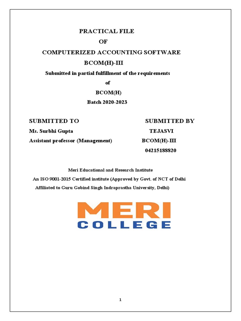 Tally ERP 9 Practical File for BCOM Students | PDF | Income Statement ...