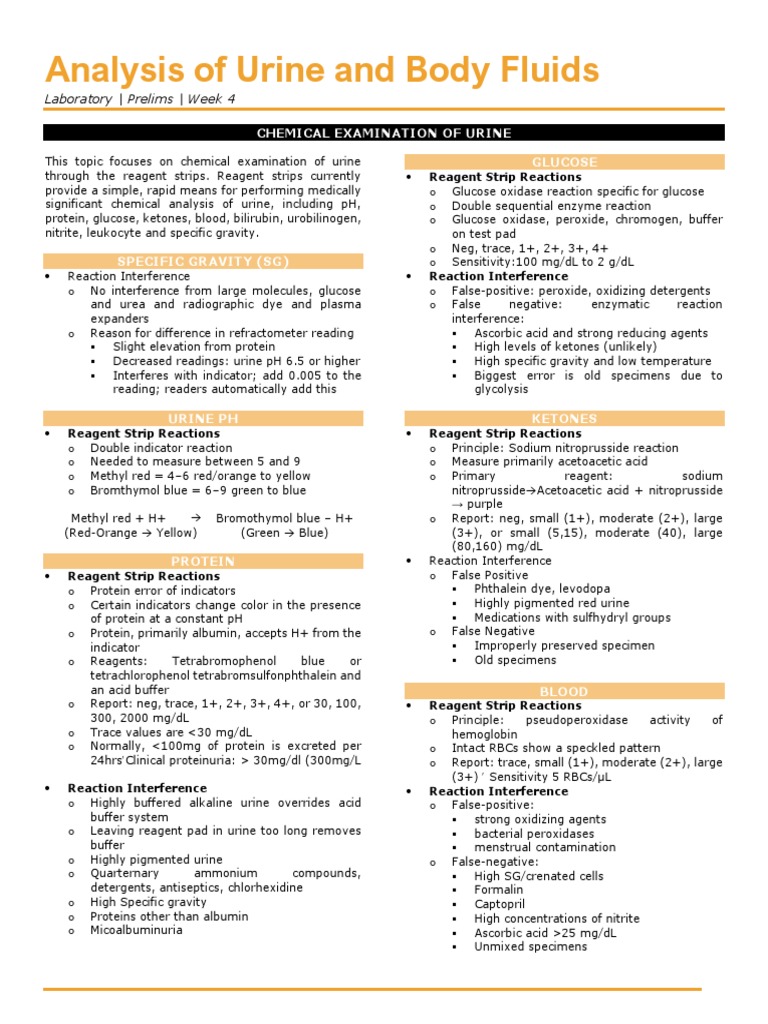 AUBF LAB WEEK 4 Chemical Examination of Urine | PDF | Glucose ...