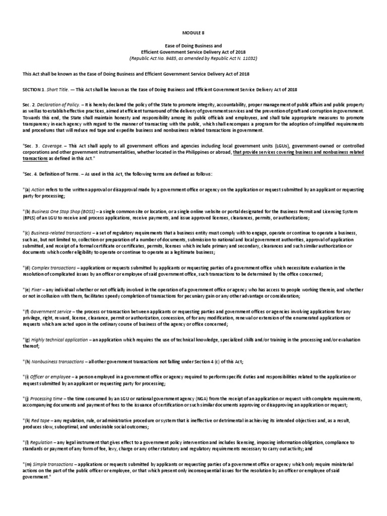 Ease of Doing Business Act Overview | PDF | Witness | Regulatory Compliance