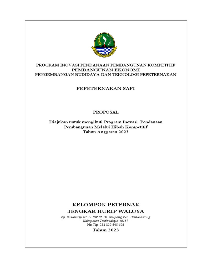 Proposal Hibah Peternakan Sapi 2023 | PDF