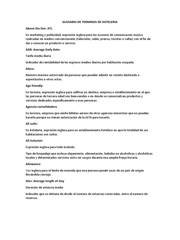 Glosario de Términos Hoteleros | PDF | Hotel | Business