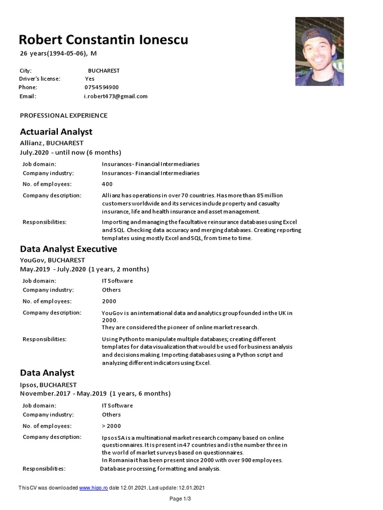 CV Ionescu Robert Constantin 21 01 2021 PDF Databases Spss
