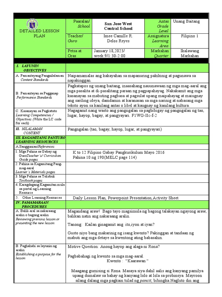 Filipino g1 2 Observation | PDF