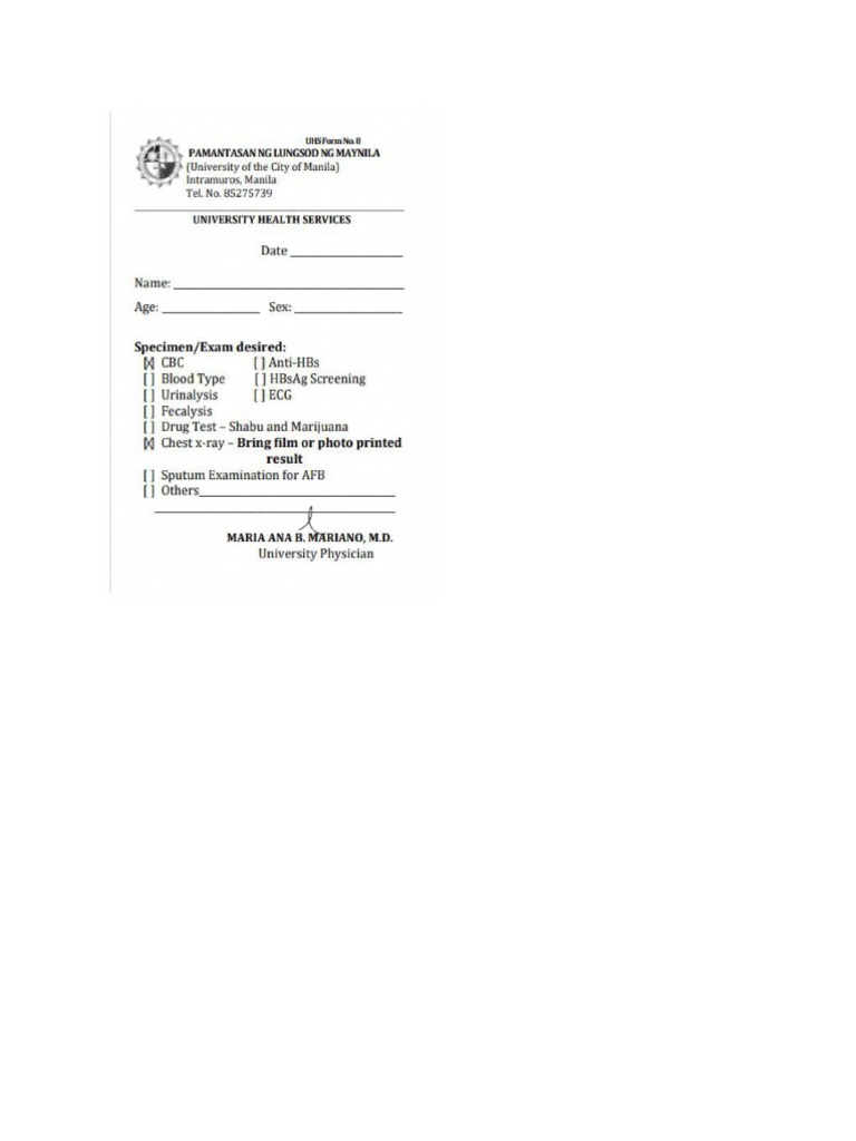 UHS Form 8 Laboratory Request Form PDF