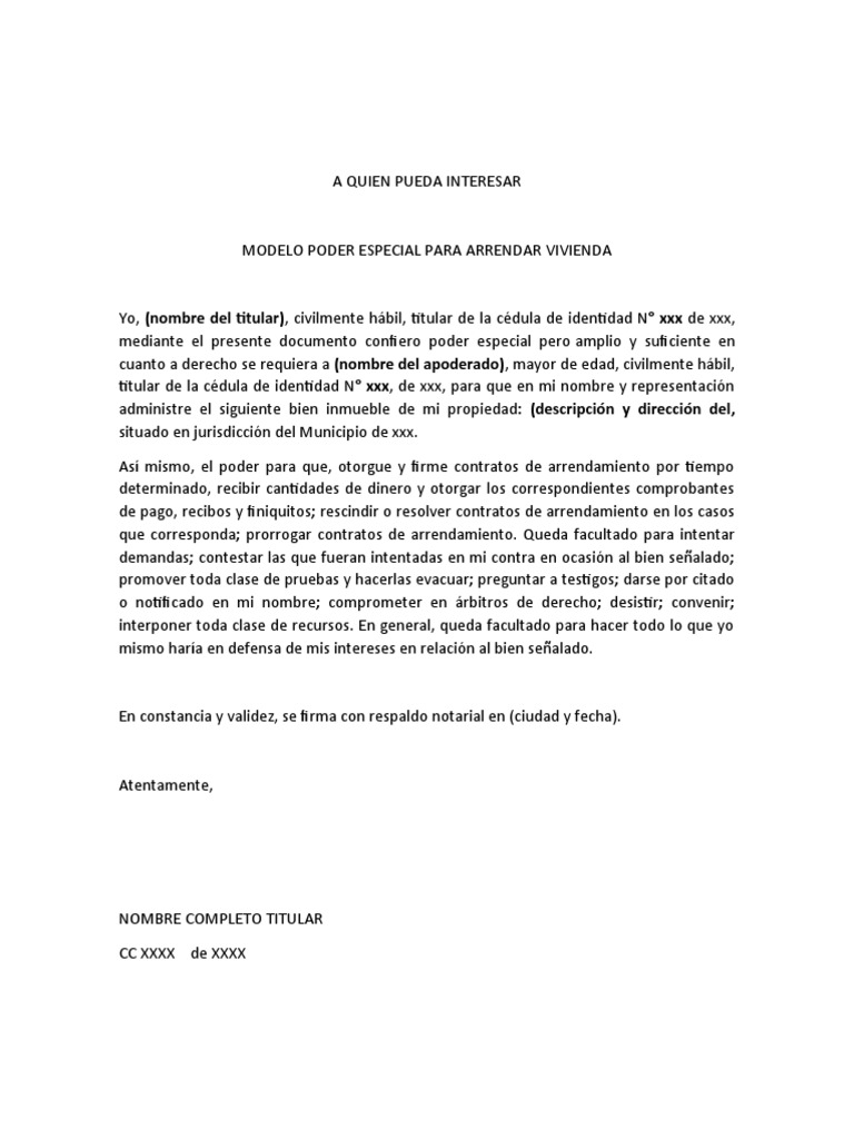 Poder Especial para Arrendar Inmueble | PDF | Política