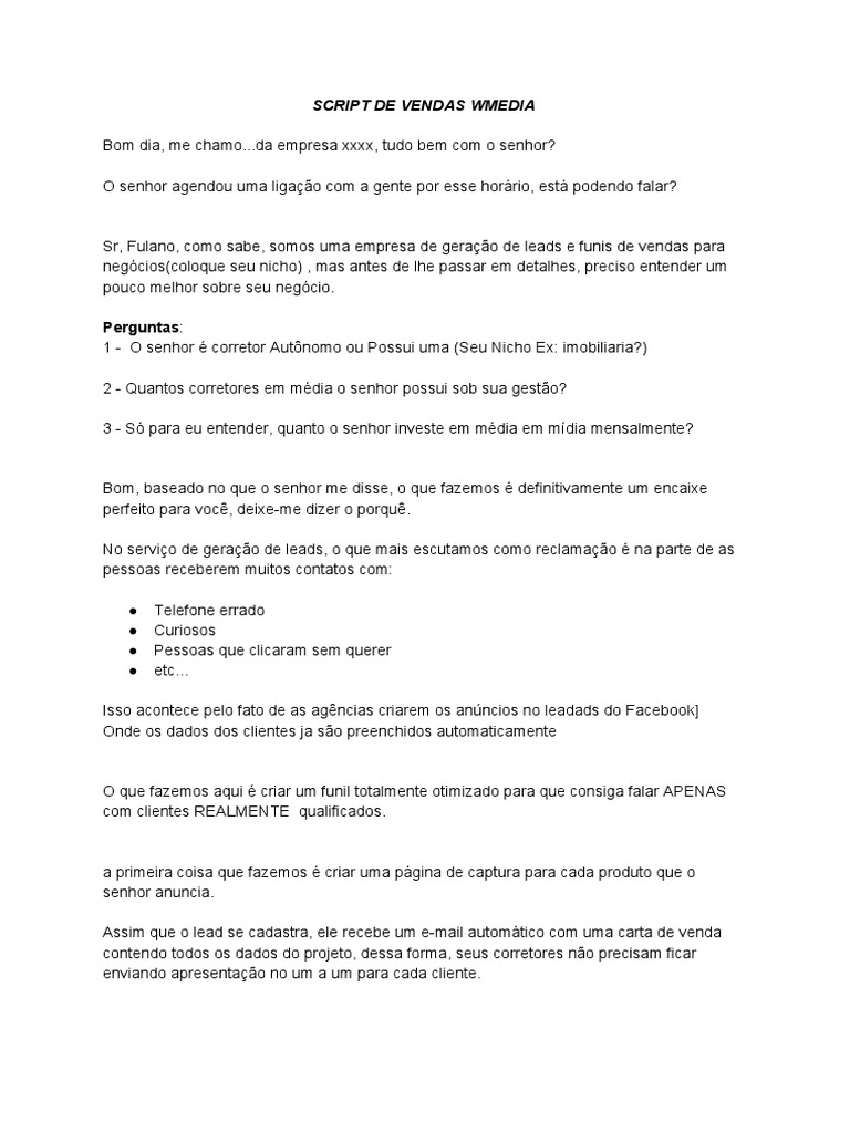 Script De Ligação Pdf Publicidade