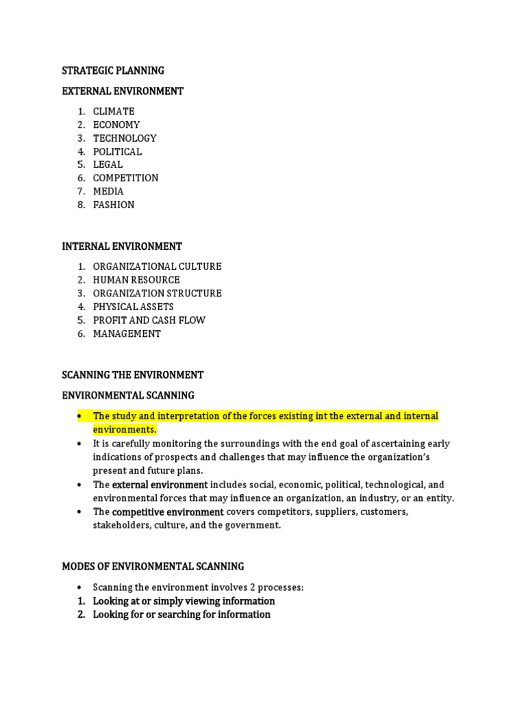 Strategic planning environmental scan pdf business economies