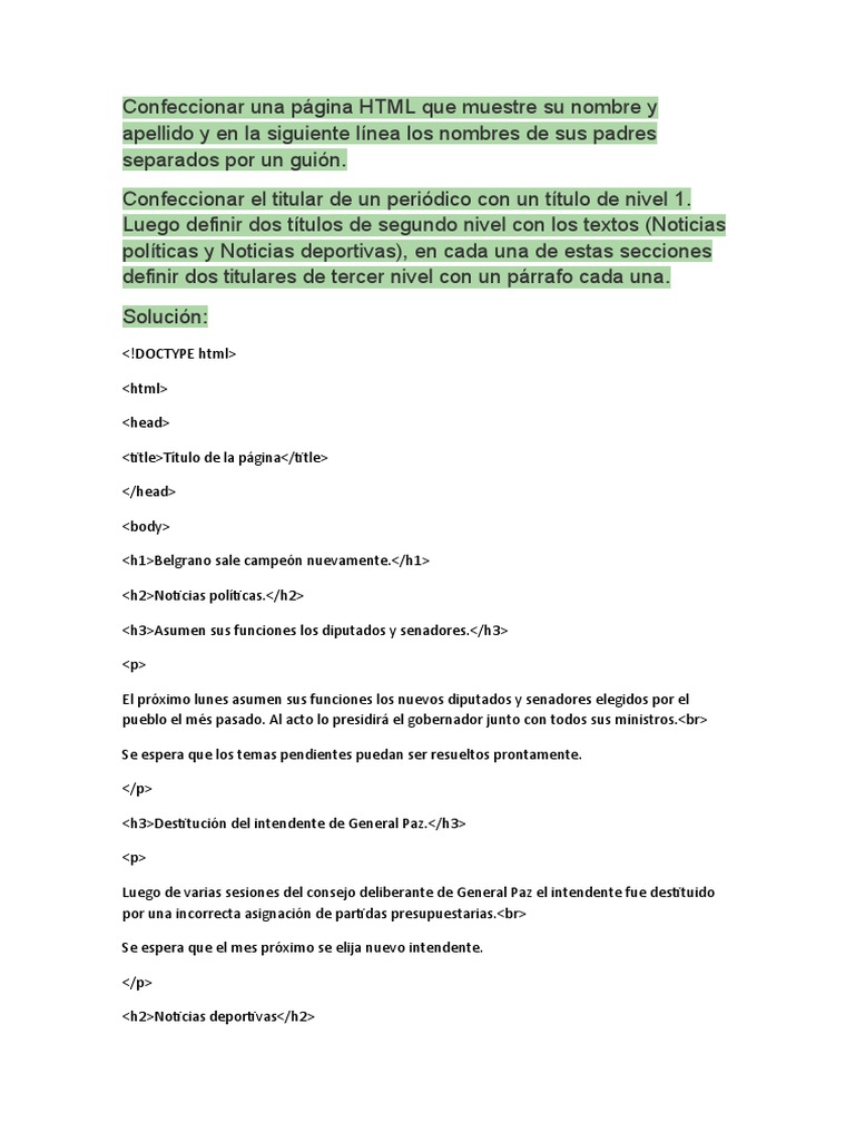 Ejercicios De Html Pdf Html Hipervinculo