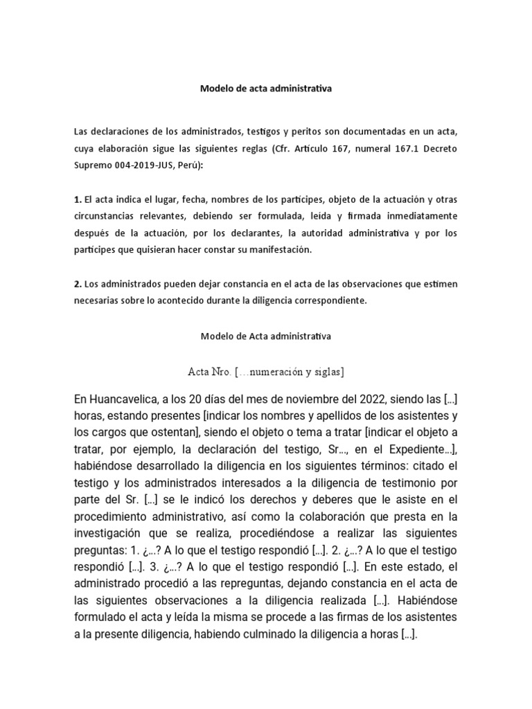 Modelo de Acta Administrativa | PDF
