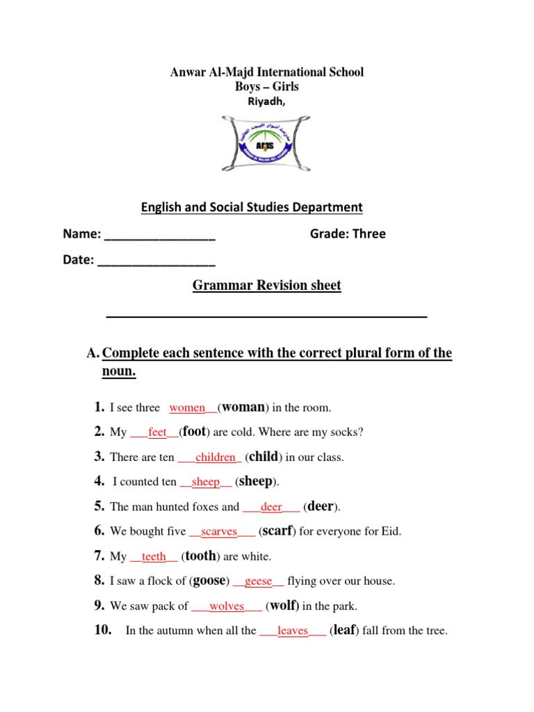G3 Grammar First Term Revision Answerkey Pdf Subject Grammar