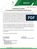 Notice: Suspension of Trading in The Shares of G3 Technologies Limited (Gtech)