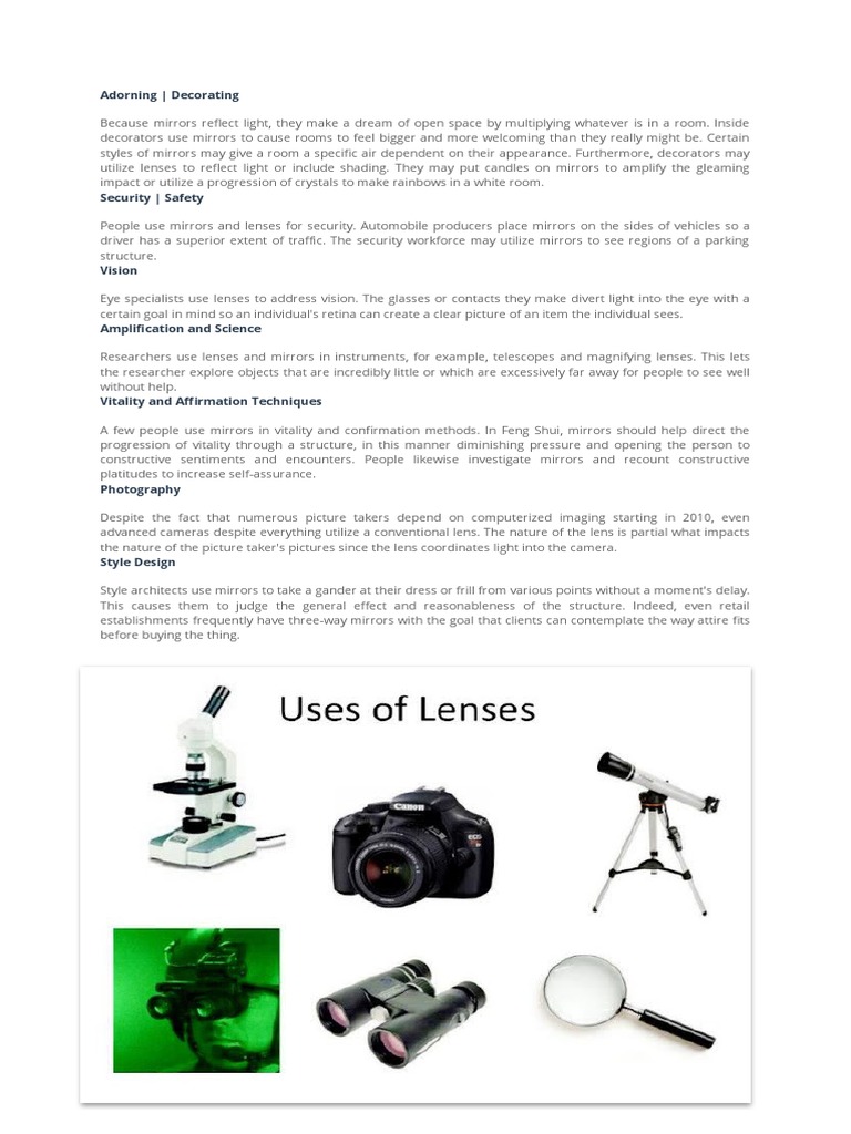 Science 10 Application Mirror and Lens PDF Mirror Equipment