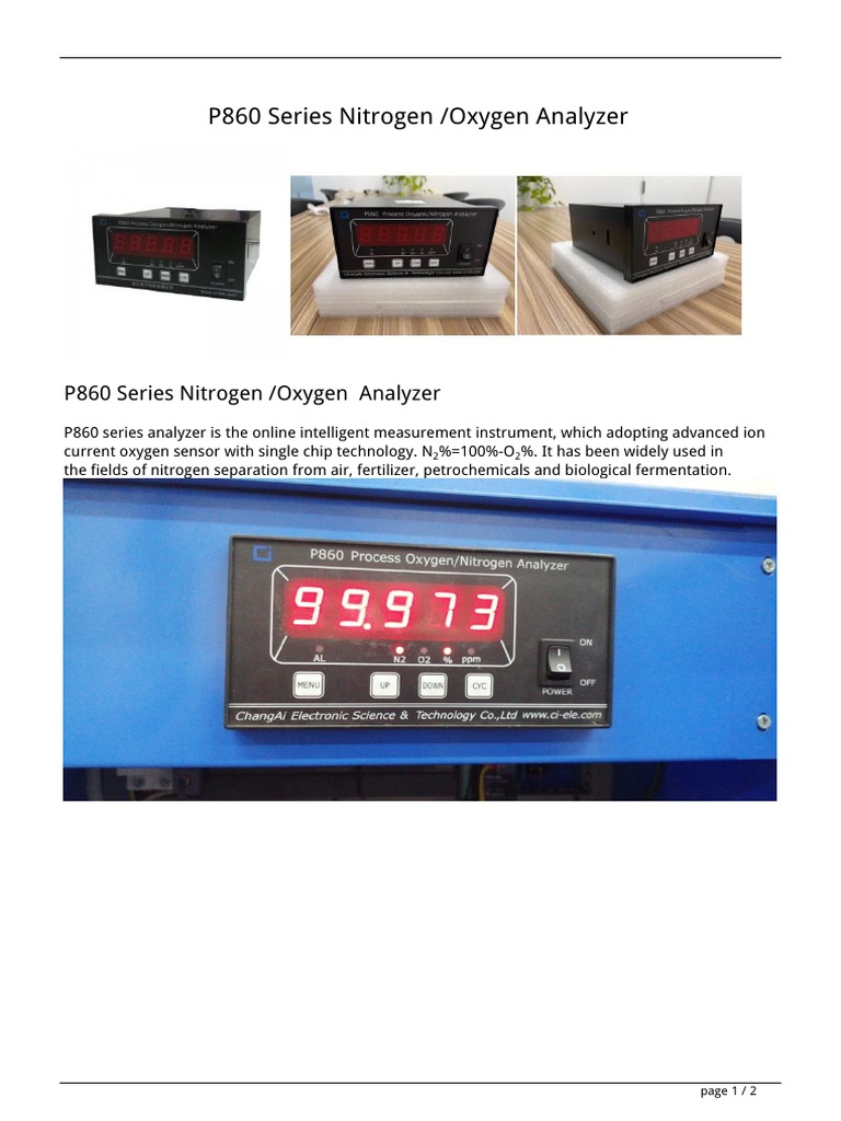 p860 Series Nitrogen Oxygen Analyzer | PDF
