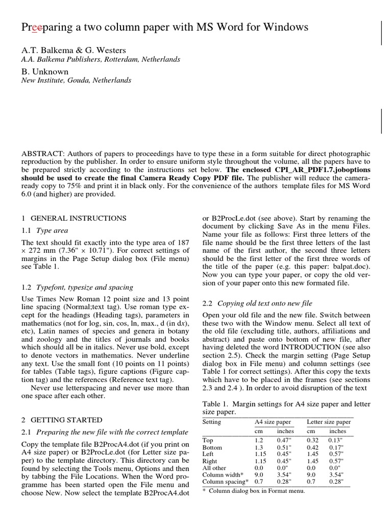 Two-Column Paper Template Guide | PDF | Paragraph | Menu (Computing)