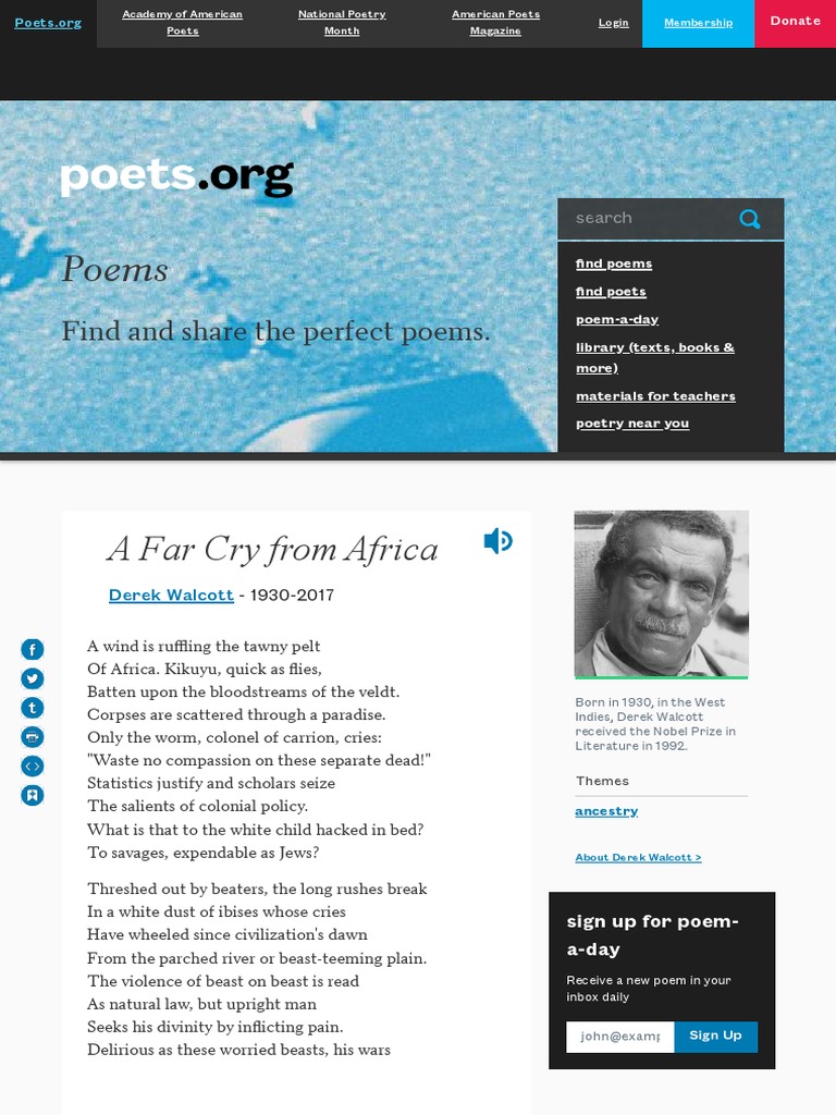 A Far Cry From Africa by Derek Walcott | PDF | Poetry
