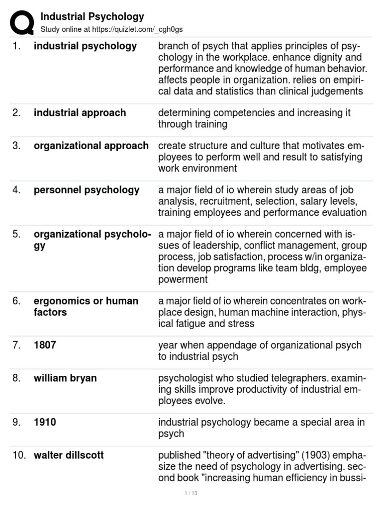 Key Concepts in Industrial Psychology | PDF | Industrial And ...