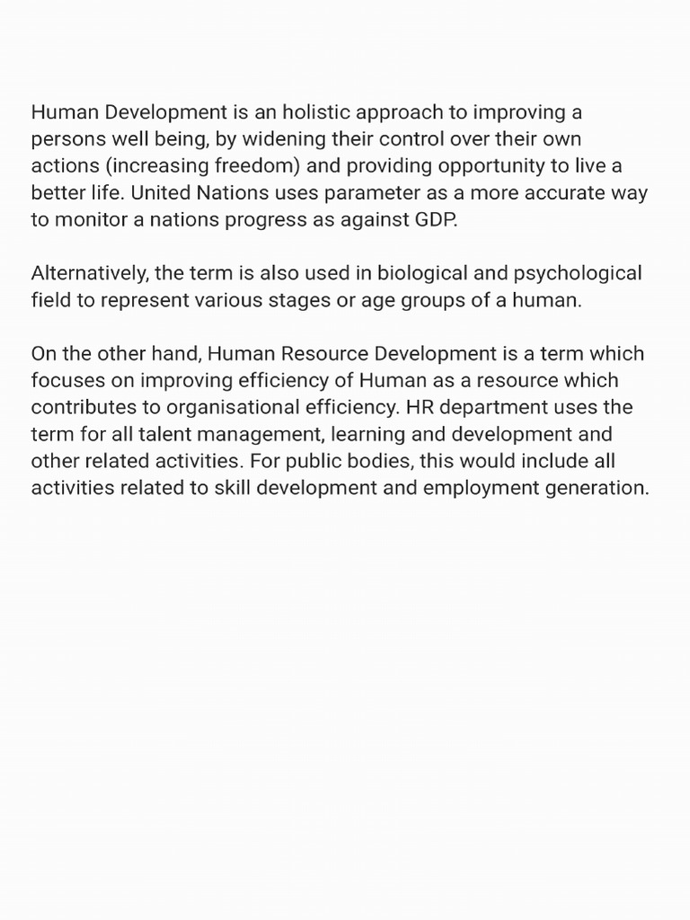 Difference Between Human Developmnt and Human Resource Development | PDF