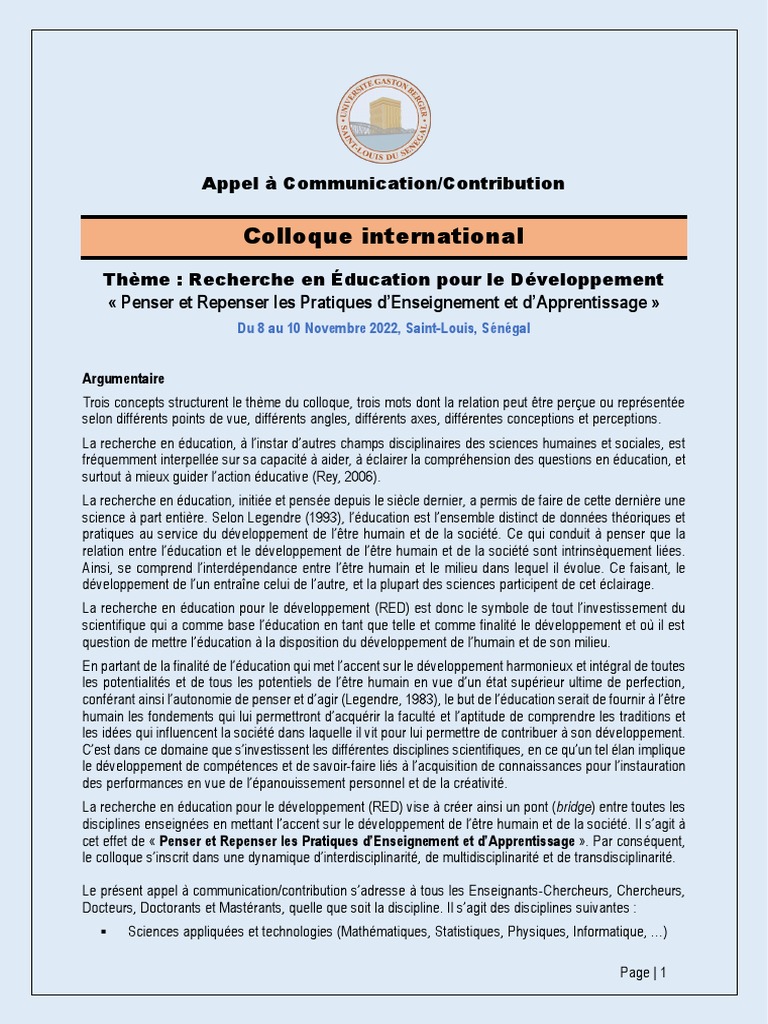 Appel Contribution Colloque SEFS 2022 | PDF | Science | Méthode d ...