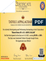E-Quiz Certificate For Tatolu - Appalacharyulu