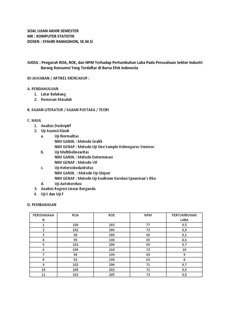 Analisis ROA, ROE, NPM dan Laba | PDF