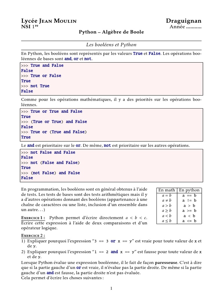 Algèbre de Boole en Python | PDF | Booléen | Mathématiques