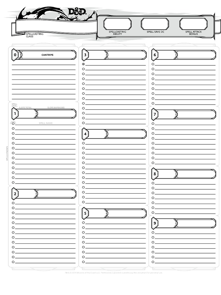 D&D Hoja Cantrips PDF