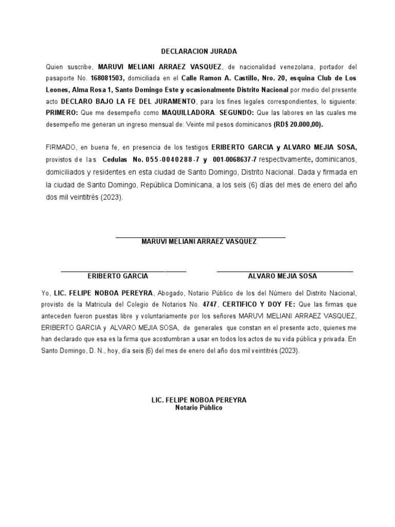 Declaración Jurada de Ingresos 2023 | PDF